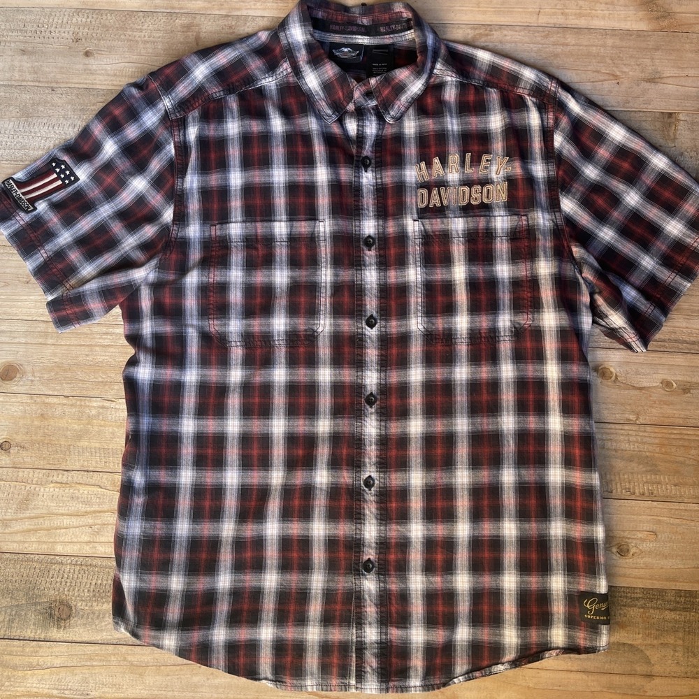 Harley Davidson 99011-16VM XL Plaid Shirt Embroidered Logo #1 Patch USA